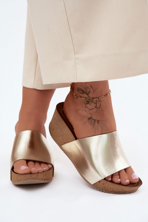 Zazoo 40291 Leren pantoffels Dames Op KorkoInym Koturnie gouden kleur