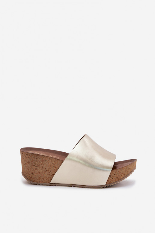 Zazoo 40291 gouden leren slippers met kurkzool