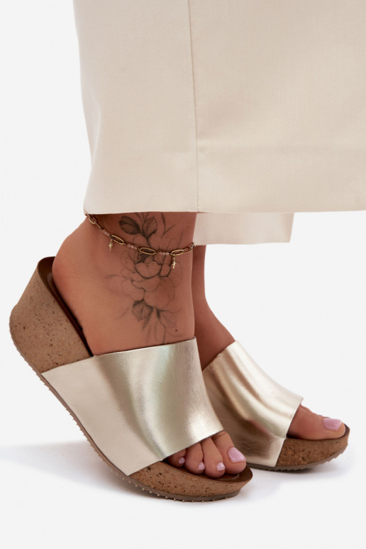 Zazoo 40291 Leren pantoffels Dames Op KorkoInym Koturnie gouden kleur