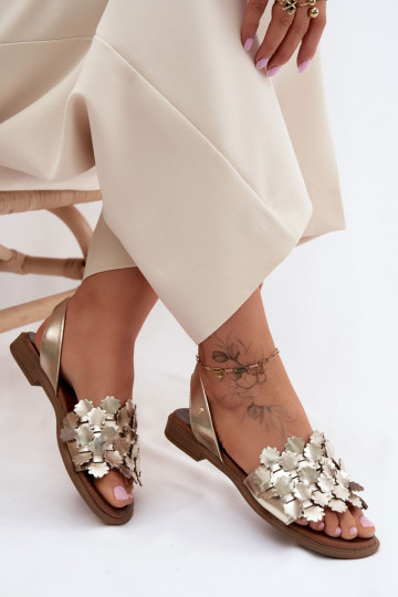 Dames sandalen met brede hakken Zazoo 40468 gouden kleur