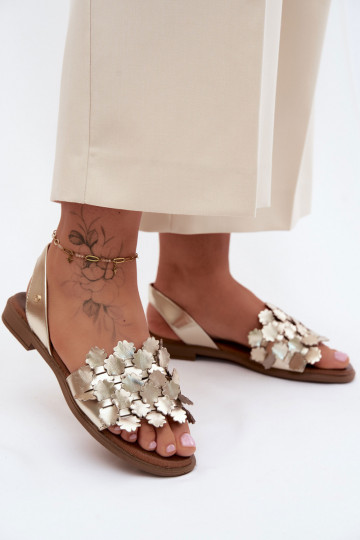 Elegante gouden dames sandalen met brede hakken Zazoo 40468 2