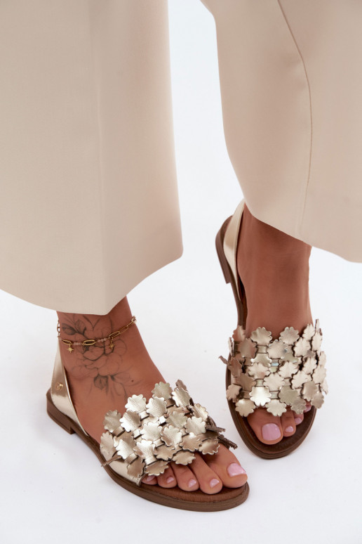 Dames sandalen met brede hakken Zazoo 40468 gouden kleur