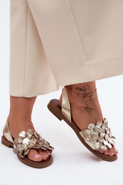 Elegante gouden dames sandalen met brede hakken Zazoo 40468