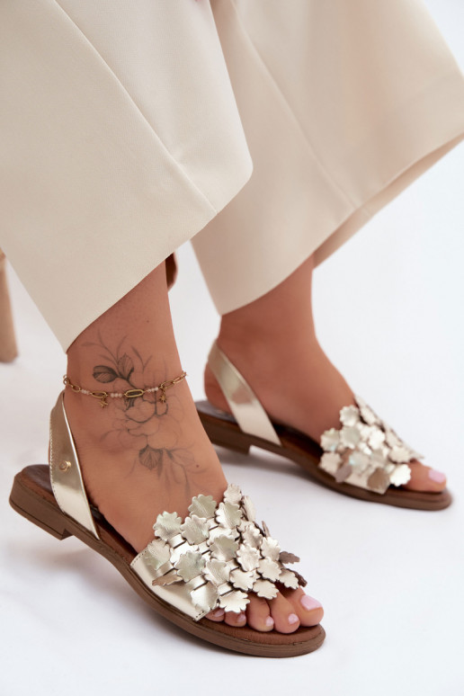 Elegante gouden dames sandalen met brede hakken Zazoo 40468