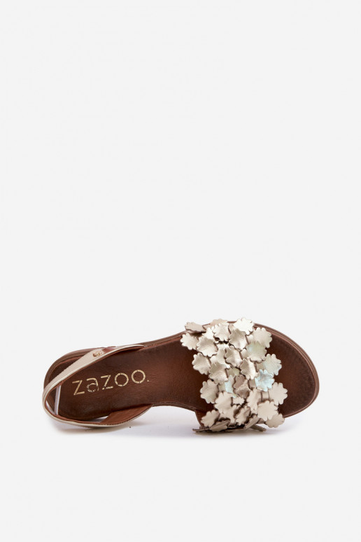 Elegante gouden dames sandalen met brede hakken Zazoo 40468