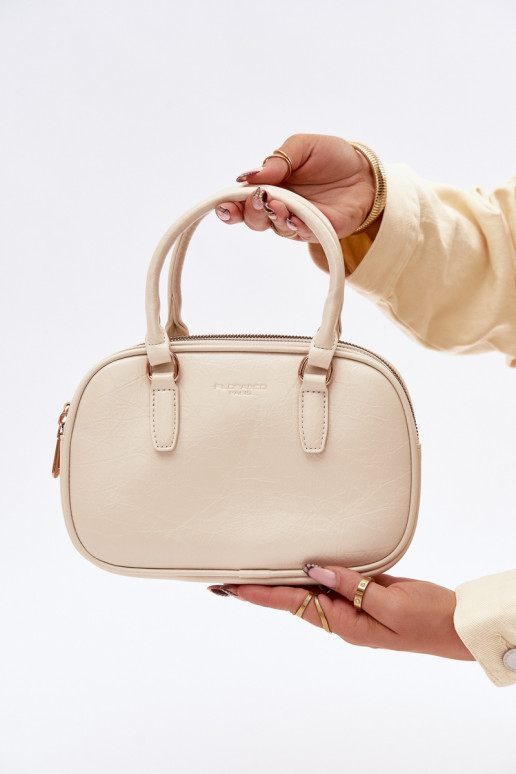 Licht zandkleurige koffer-type tas van kunstleer Soraya