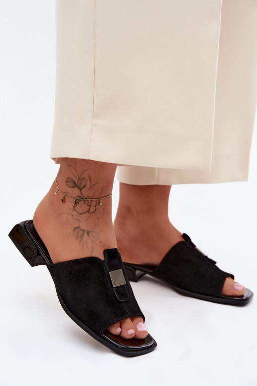 Elegante zwarte dames slippers van natuurlijk suede D&A