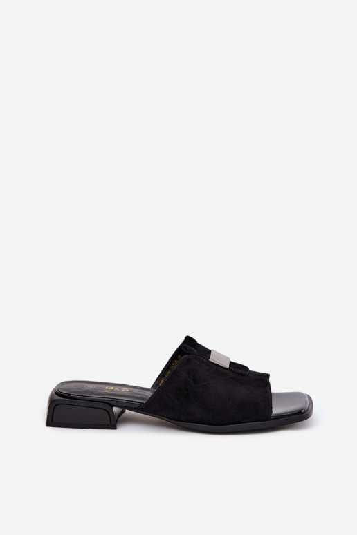 Elegante zwarte dames slippers van natuurlijk suede D&A