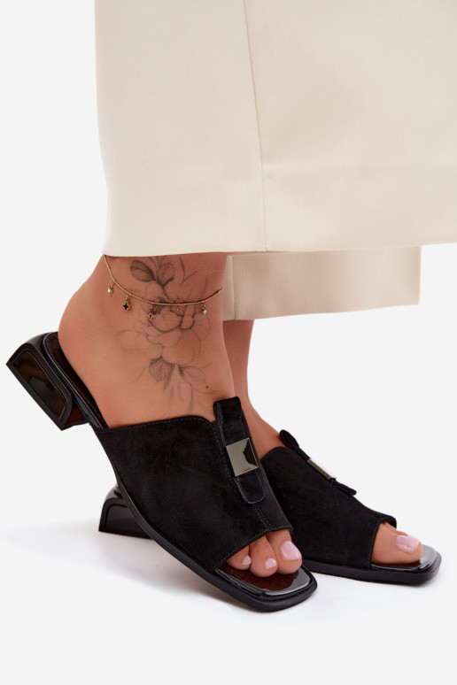 Elegante zwarte dames slippers van natuurlijk suede D&A