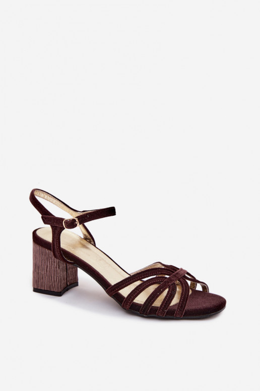 Fluwelen dames sandalen met hoge hak in chocolade kleur D&A