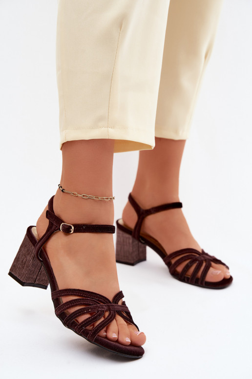 Aksamitne Damessandalen met hoge hakken D&A SR61-0102 CzekoladoIne