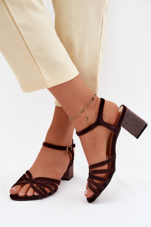 Aksamitne Damessandalen met hoge hakken D&A SR61-0102 CzekoladoIne