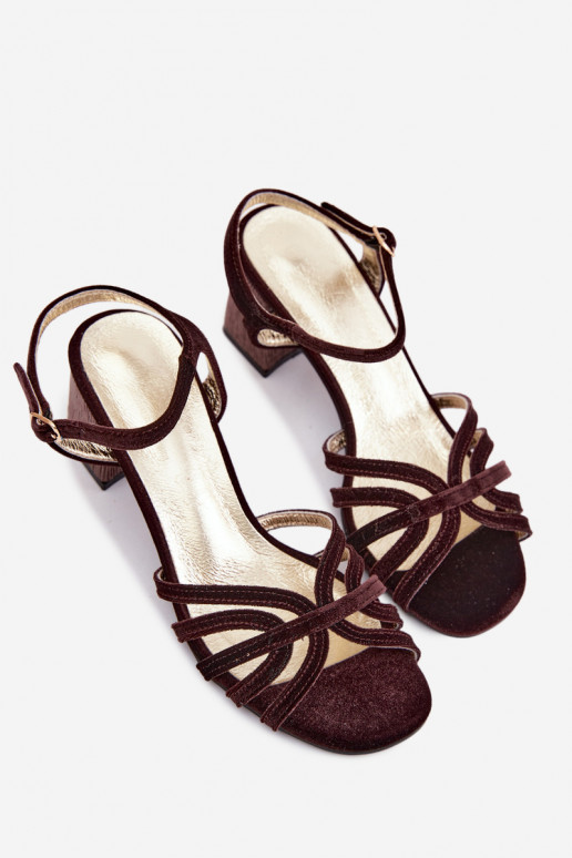 Fluwelen dames sandalen met hoge hak in chocolade kleur D&A