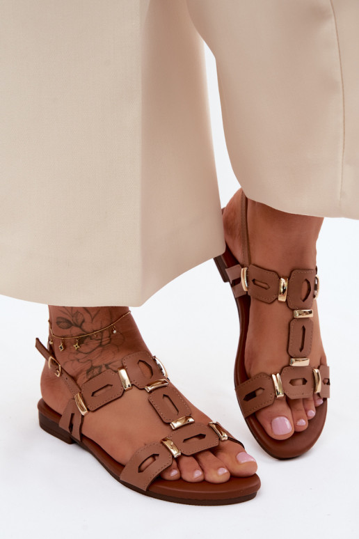 Bruine platte sandalen voor dames S.Barski