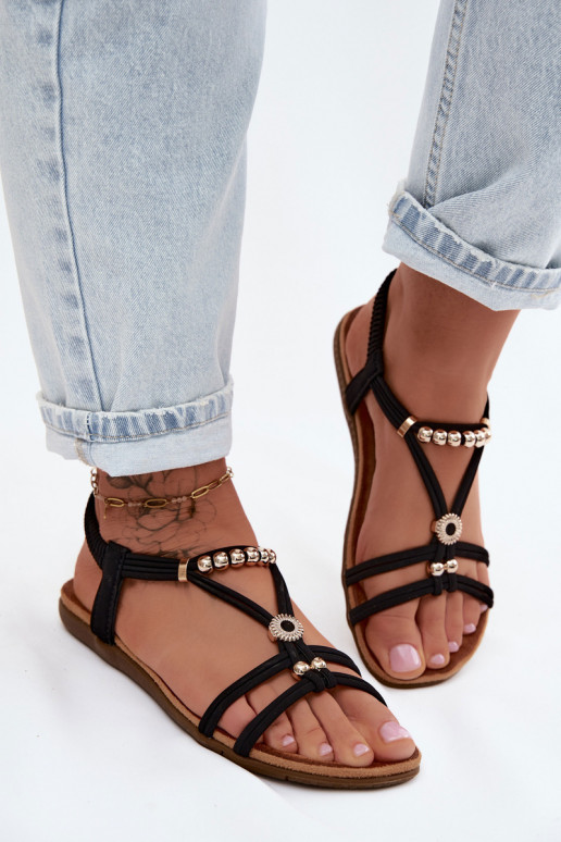 Zwarte platte sandalen voor dames met bandjes Zelda