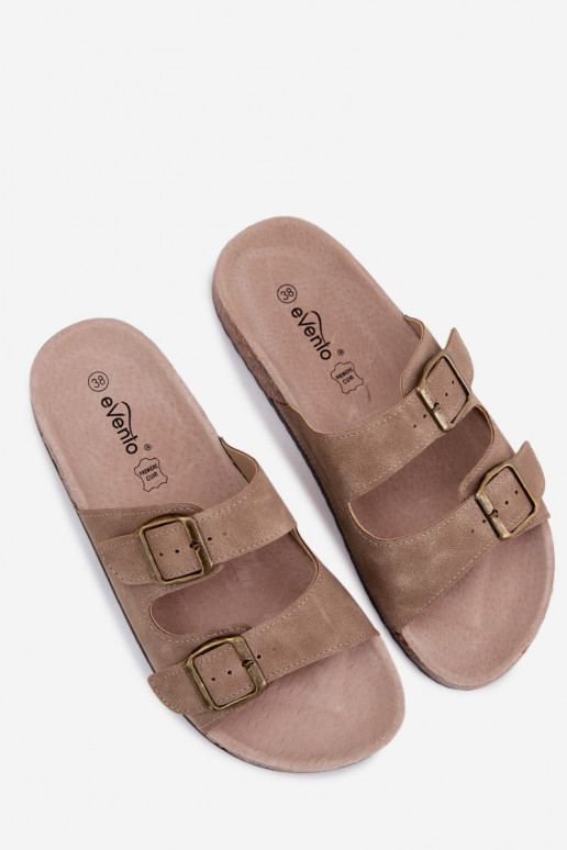 Khaki dames slippers met gespen op kurkzool Harleen
