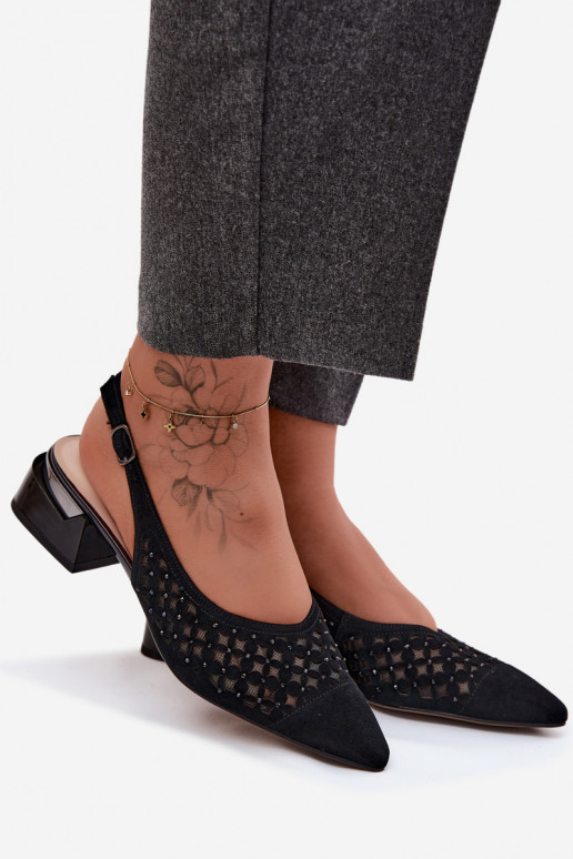 Leer Suède damessandalen met elementen van opengeInerkt met rooster Op Klok D&A CR61-3004 zInart