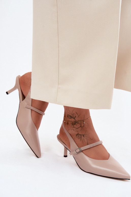 Leer Schoenen Sandalen met hoge hak met riemen D&A CR61-3046 beige