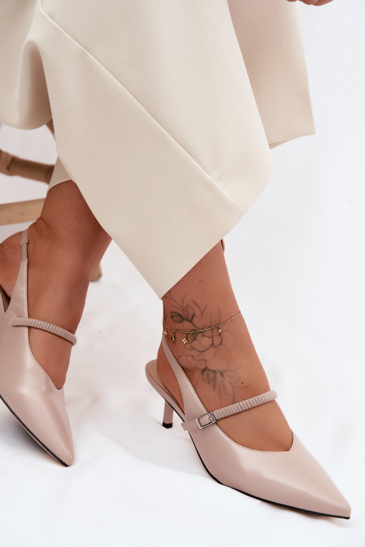 Leer Schoenen Sandalen met hoge hak met riemen D&A CR61-3046 beige