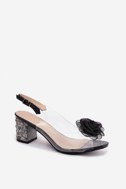 Zwarte doorzichtige sandalen met hakken en fonkelende studs D&A
