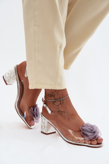 Zilveren doorzichtige sandalen met hakken en fonkelende studs D&A