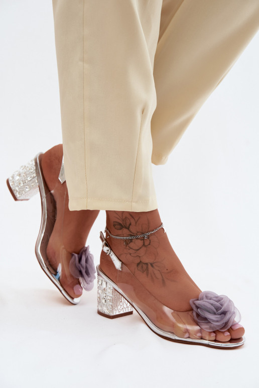 Zilveren doorzichtige sandalen met hakken en fonkelende studs D&A