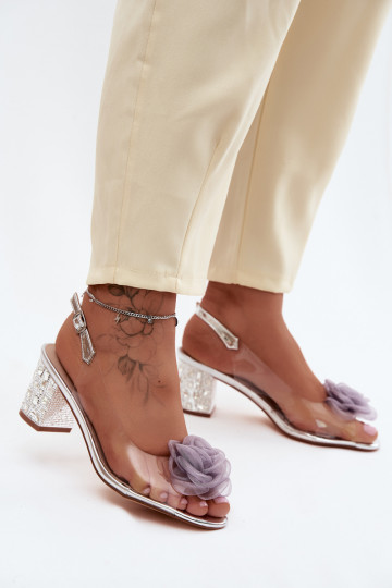 Zilveren doorzichtige sandalen met hakken en fonkelende studs D&A 2