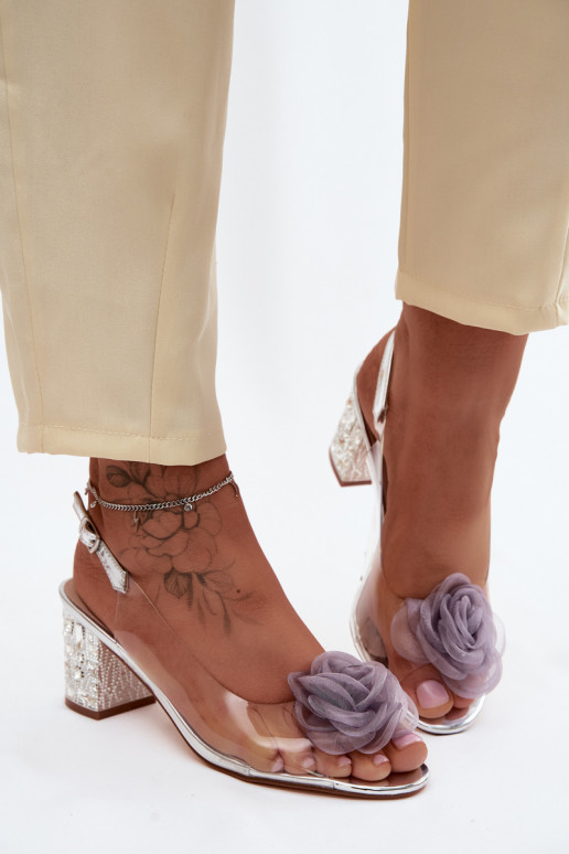Zilveren doorzichtige sandalen met hakken en fonkelende studs D&A