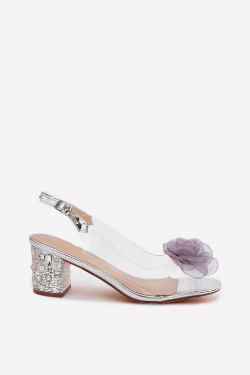Zilveren doorzichtige sandalen met hakken en fonkelende studs D&A