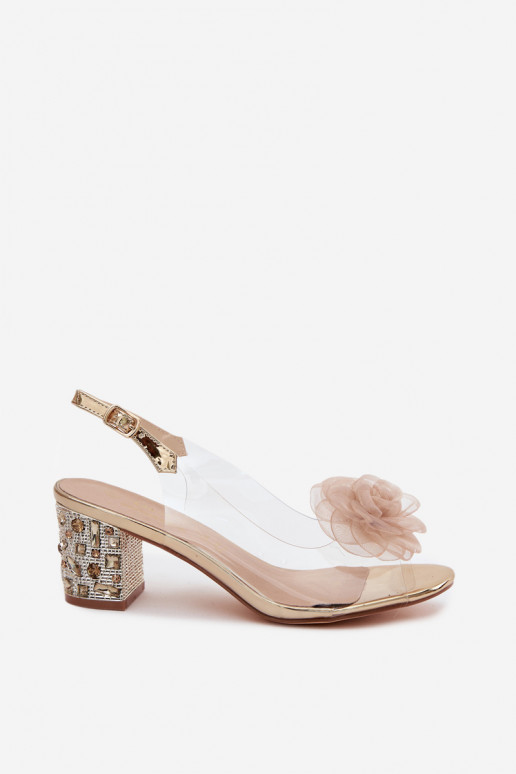 Gouden doorzichtige sandalen met hakken en fonkelende studs D&A