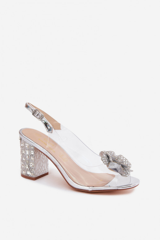 Transparante sandalen met hakken en sprankelende steentjes D&A MR61-9013 zilver