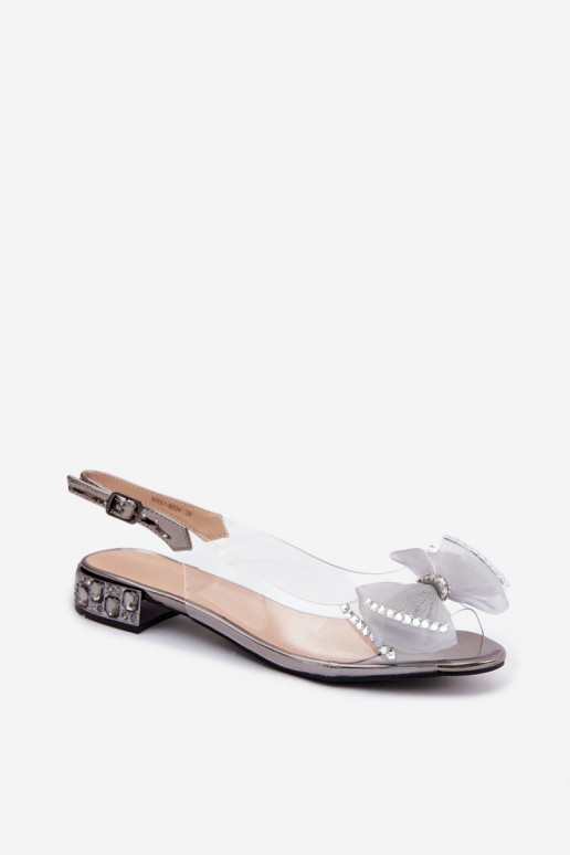 Transparante sandalen met sprankelende steentjes en netten strik D&A MR61-9004 grijs