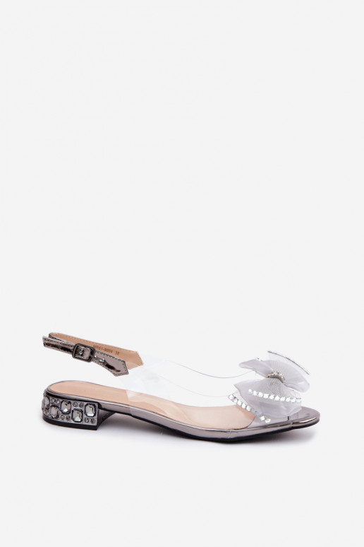 Transparante sandalen met sprankelende steentjes en netten strik D&A MR61-9004 grijs