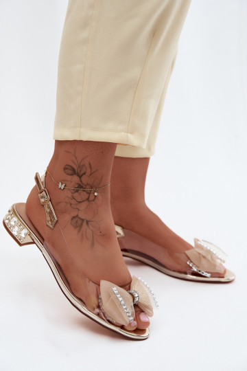 Transparante sandalen met sprankelende steentjes en netten strik D&A MR61-9004 goud