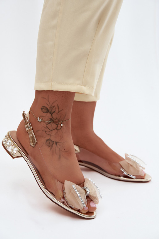 Transparante sandalen met sprankelende steentjes en netten strik D&A MR61-9004 goud