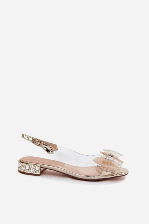 Transparante sandalen met sprankelende steentjes en netten strik D&A MR61-9004 goud