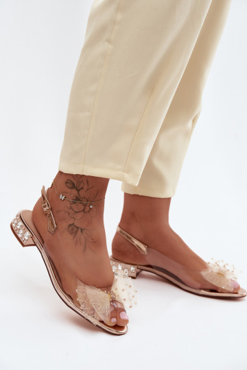 Dames transparante sandalen met strikken D&A MR61-9001 roségoud