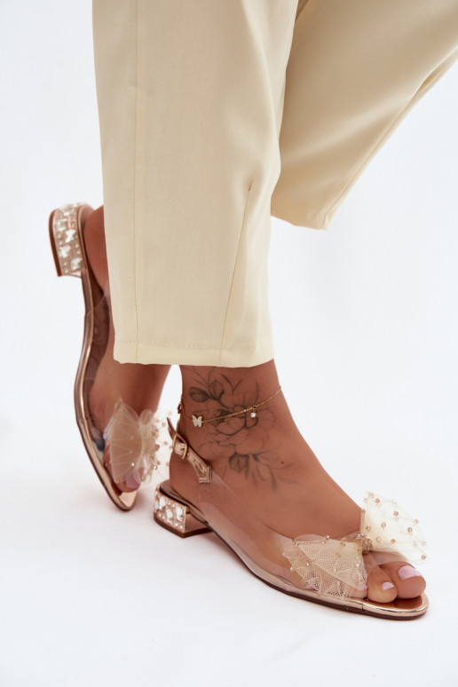 Dames transparante sandalen met strikken D&A MR61-9001 roségoud