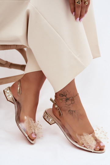 Dames transparante sandalen met strikken D&A MR61-9001 goud