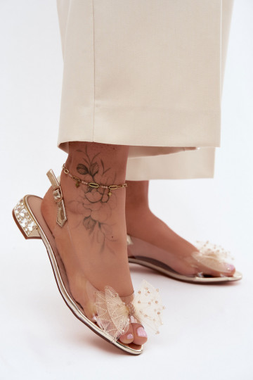 Dames transparante sandalen met strikken D&A MR61-9001 goud 2