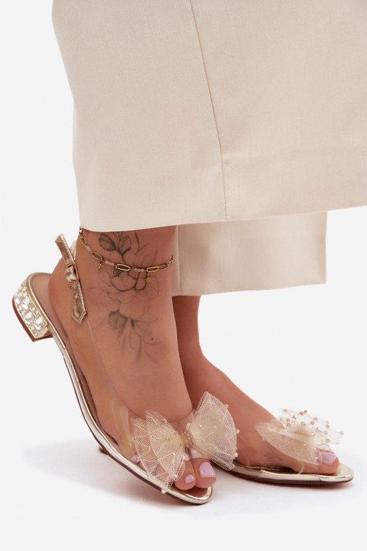Dames transparante sandalen met strikken D&A MR61-9001 goud