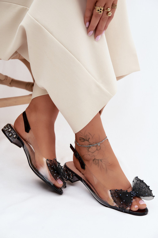 Dames transparante sandalen met strikken D&A MR61-9001 zwart