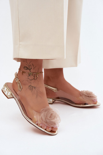 Dames transparante sandalen met rozen D&A MR61-9003 goud
