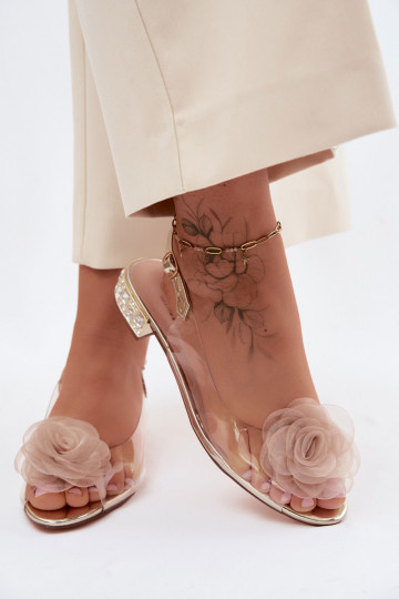 Dames transparante sandalen met rozen D&A MR61-9003 goud 2