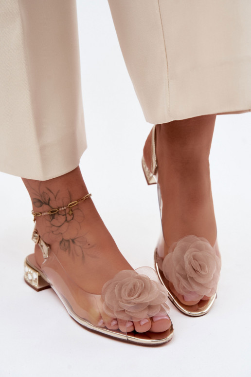 Dames transparante sandalen met rozen D&A MR61-9003 goud