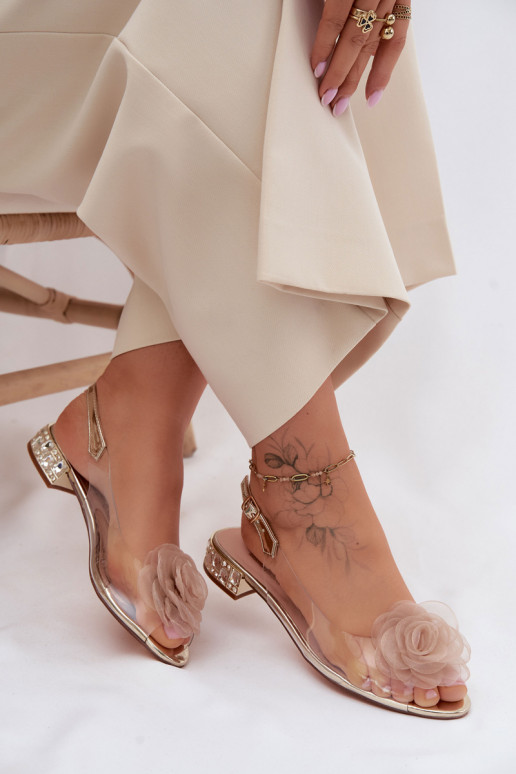 Dames transparante sandalen met rozen D&A MR61-9003 goud