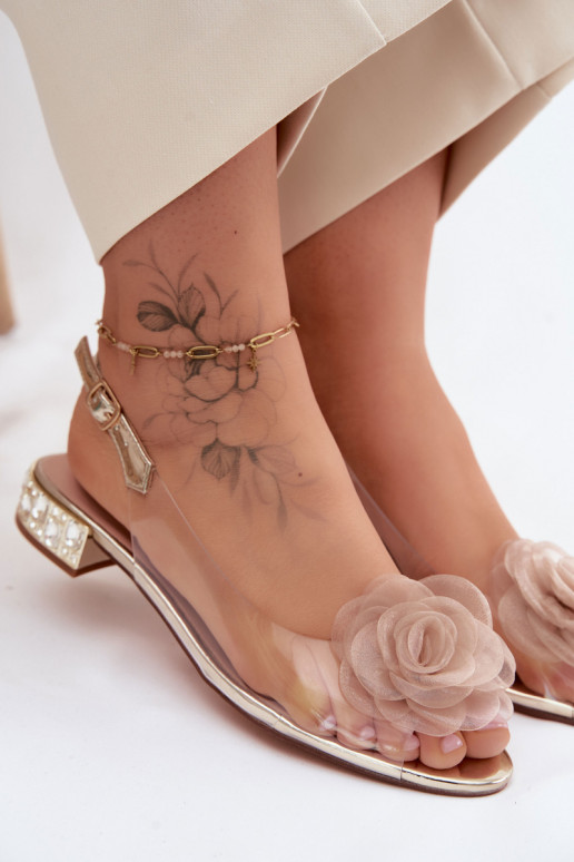 Dames transparante sandalen met rozen D&A MR61-9003 goud