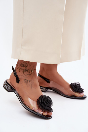 Dames transparante sandalen met rozen D&A MR61-9003 zwart 2