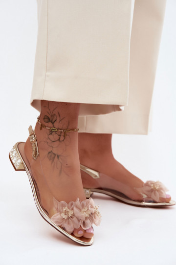 Transparante sandalen met sprankelende steentjes en netten lillemotieven D&A MR61-9006 goud