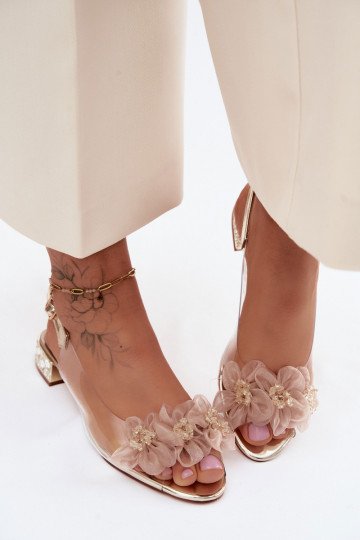 Transparante sandalen met sprankelende steentjes en netten lillemotieven D&A MR61-9006 goud 2